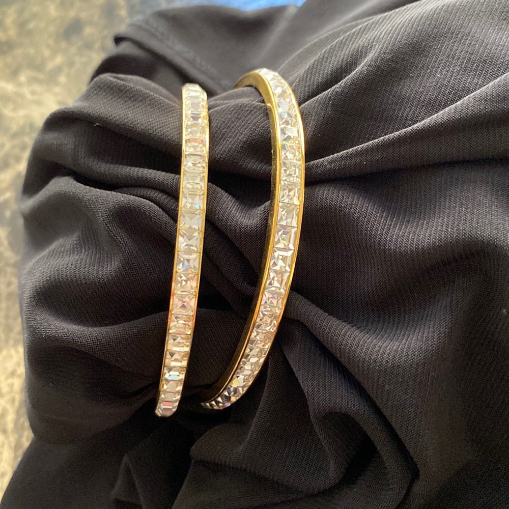 Two Rhinestone Bangle Vintage Bracelets - image 1